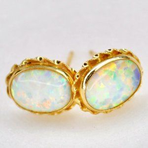Women's 14K Yellow Gold Opal Stud Earrings "RL"